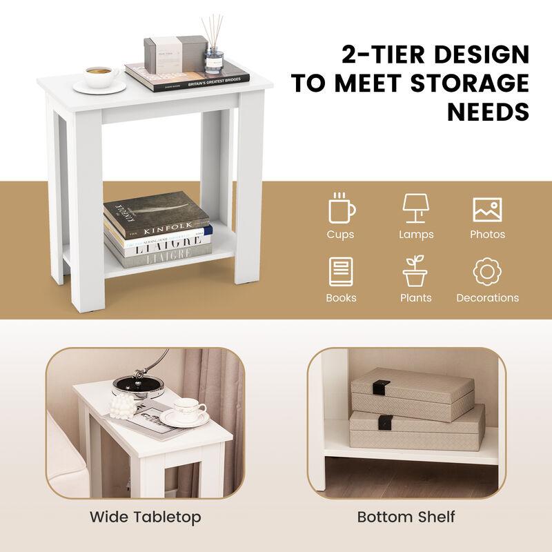 2-Tier Modern End Table with Storage Shelf, Compact Design for Small Spaces