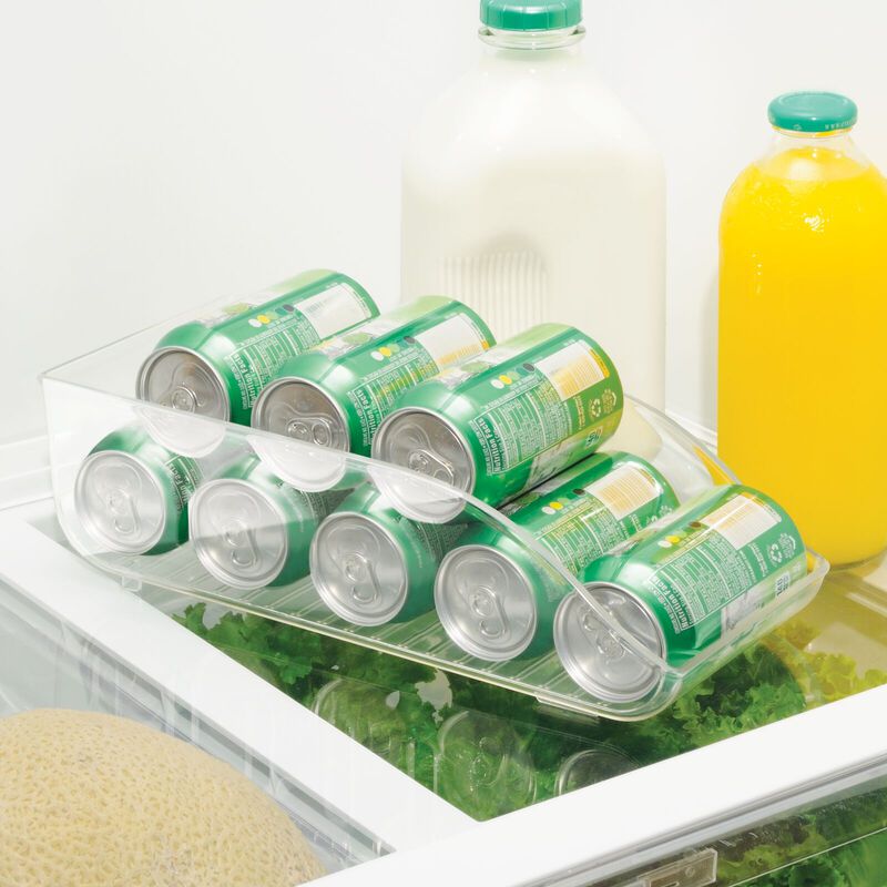 mDesign Long Plastic Soda Can Dispenser Storage Organizer Bin, 2 Pack, Clear