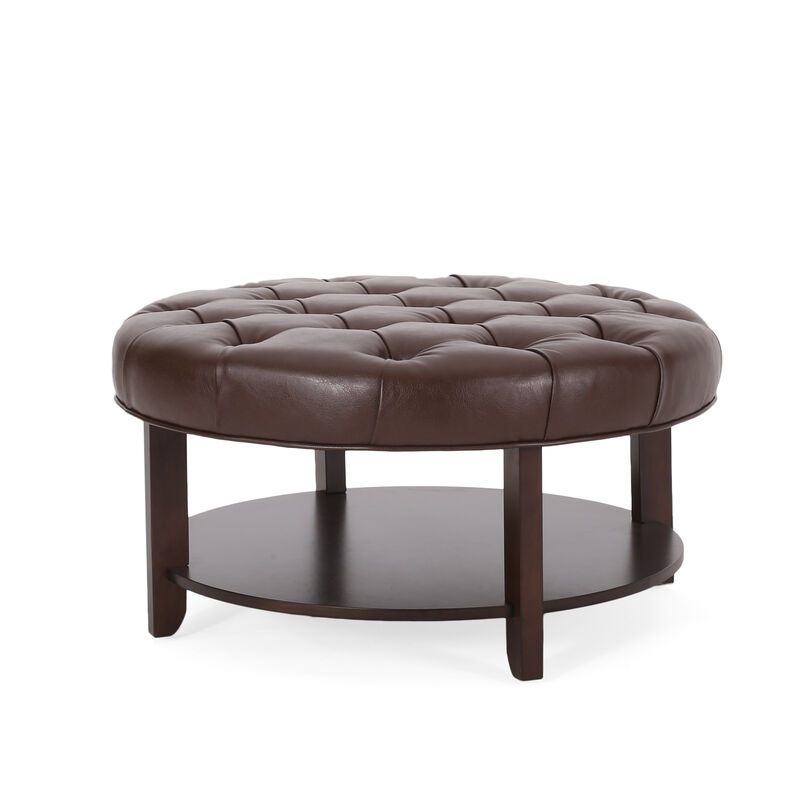 Merax PU Leather Round Ottoman for Living Room