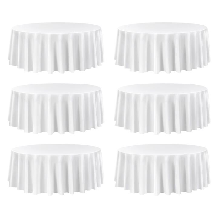6 Piece Round Tablecloths, Wrinkle Resistant Fabric Covers for Banquets, Celebrations, and Parties-White