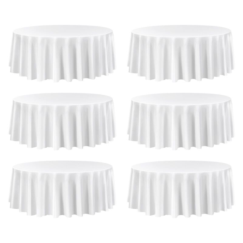6 Piece Round Tablecloths, Wrinkle Resistant Fabric Covers for Banquets, Celebrations, and Parties-White image number 0