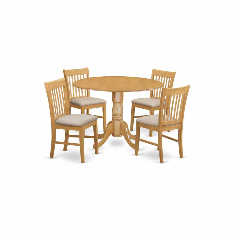 East West Furniture DLNO5-OAK-C 5 Pc small Kitchen Table set-round Kitchen Table and 4 Dining Chairs.