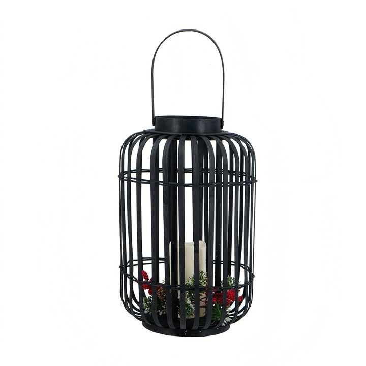 Clihome 10.2x10.2x16.3" Black Bamboo Lantern with White LED Candle