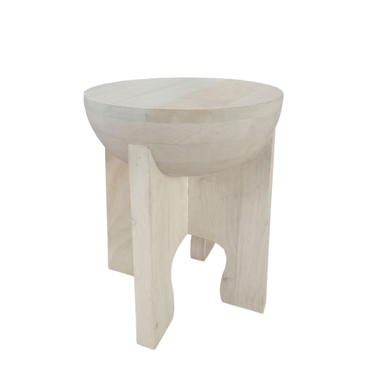 Tomas 20 Inch Side End Table, Mango Wood Drum Top, Classic Washed White