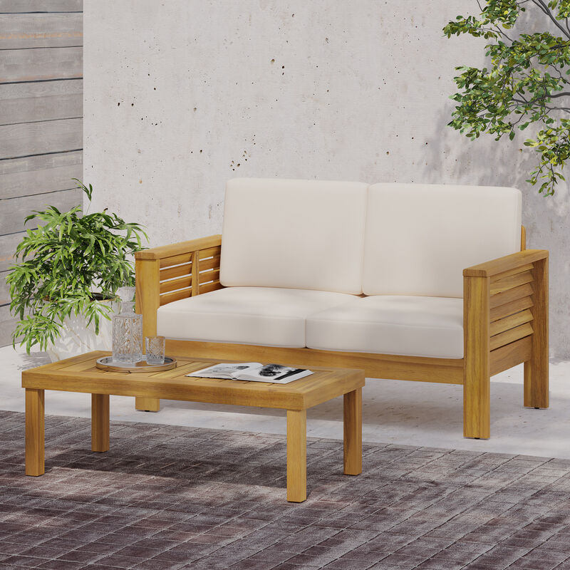 Merax Acacia Wood Loveseat and Coffee Table Set