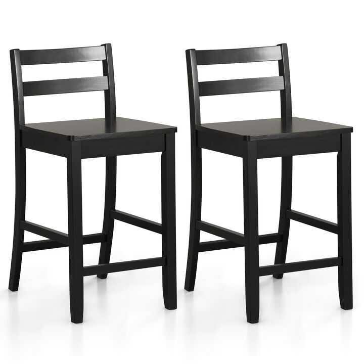Wooden Bar Stools Set of 2 with Ergonomic Support and Footrest &ndash; Classic Bar Chairs