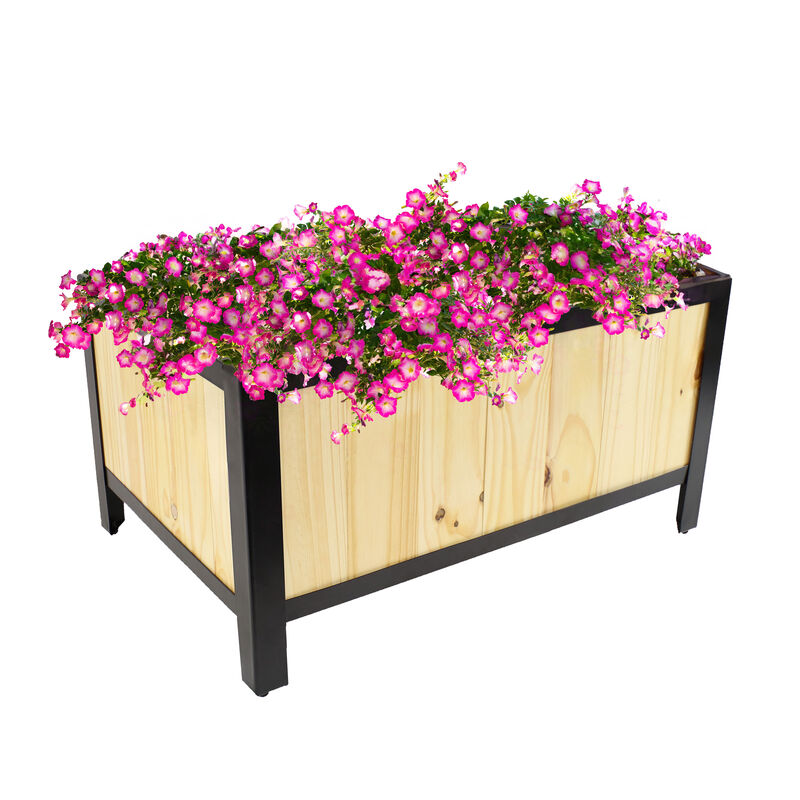 Acacia Wood Steel-Framed Planter Box with Removable Planter Bag