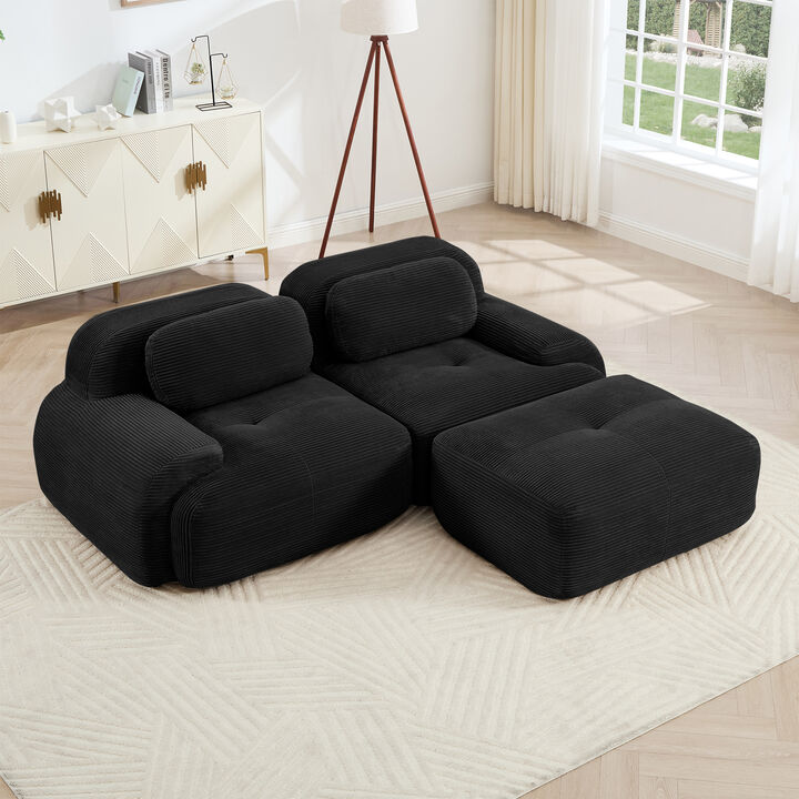 Merax L-shaped sofa in softCorduroy Fabric fabric modular design multiple combinations curved armrests no assembly