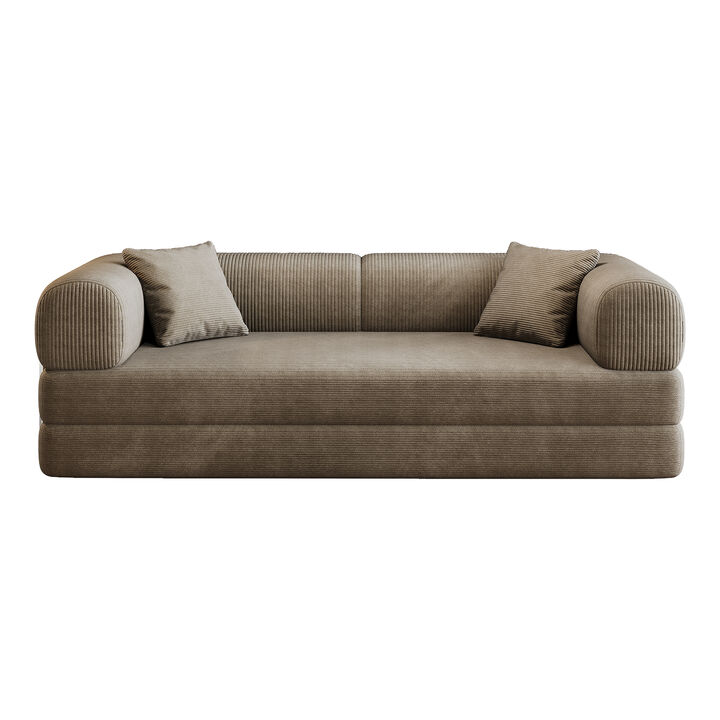 Whisen 78.8" Floor Sleeper Sofa, Corduroy Convertible Loveseat for Living Room Bedroom