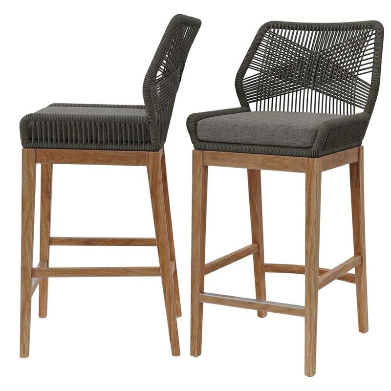 Teak Wood Outdoor Bar Stool With Footrest For Patio Dining image number 0