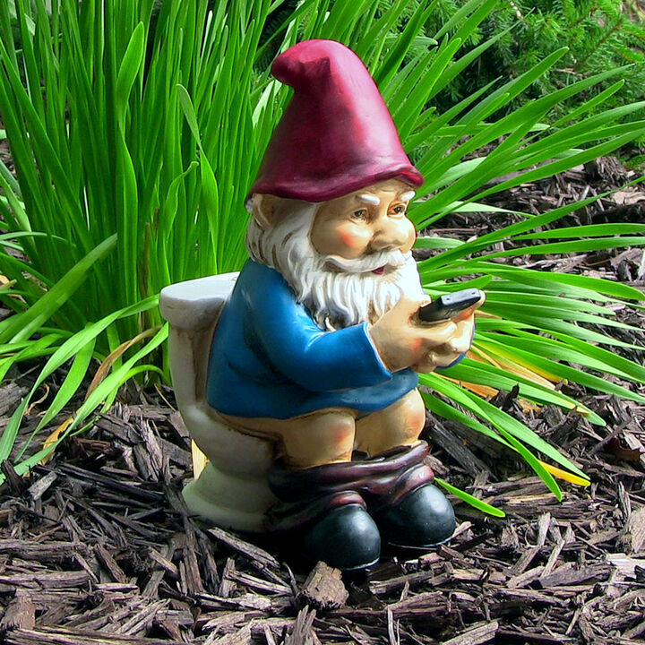 Sunnydaze Cody Reading a Phone on the Throne Outdoor Garden Gnome - 9.5 in