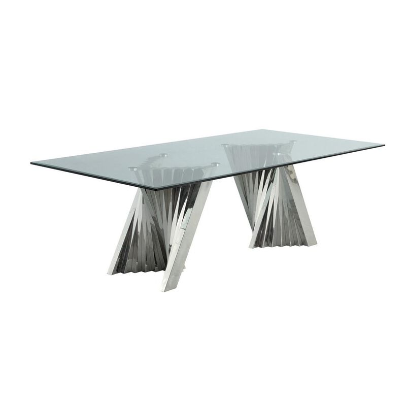 Best Quality Furniture Classic 94 Silver Glass Dining Table with Spiral Base