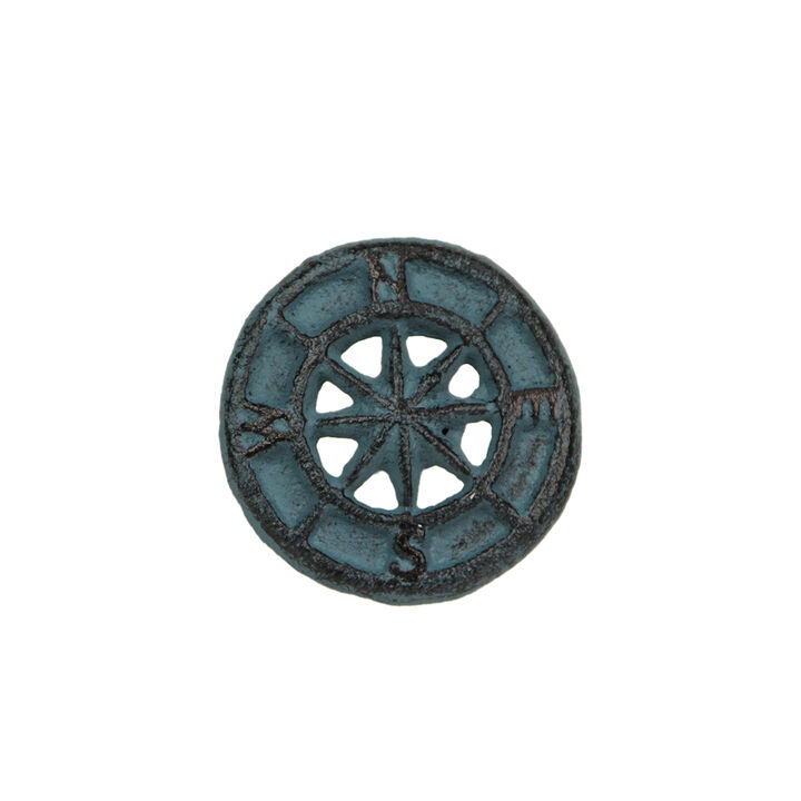 Set of 12 Light Blue Cast Iron Nautical Compass Rose Drawer Pulls: Functional and Stylish Hardware Coastal Knobs for Cabinets, Dressers, and Furniture