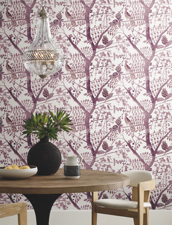 Peacock Block Print Purple Wallpaper