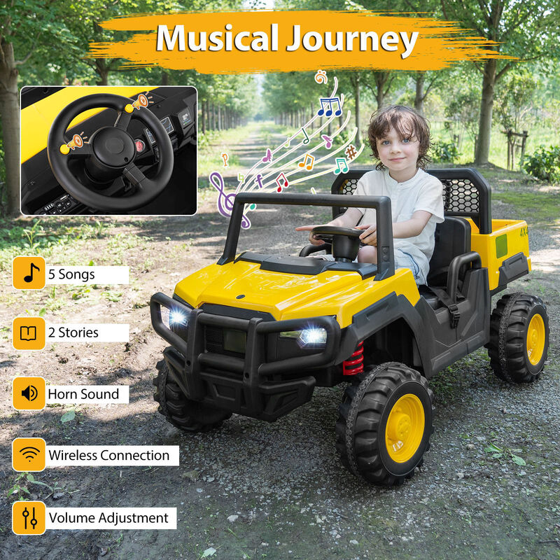 2 Seater 24V Ride On Dump Truck Toy with Remote Control for Yard and Garden-Yellow image number 5