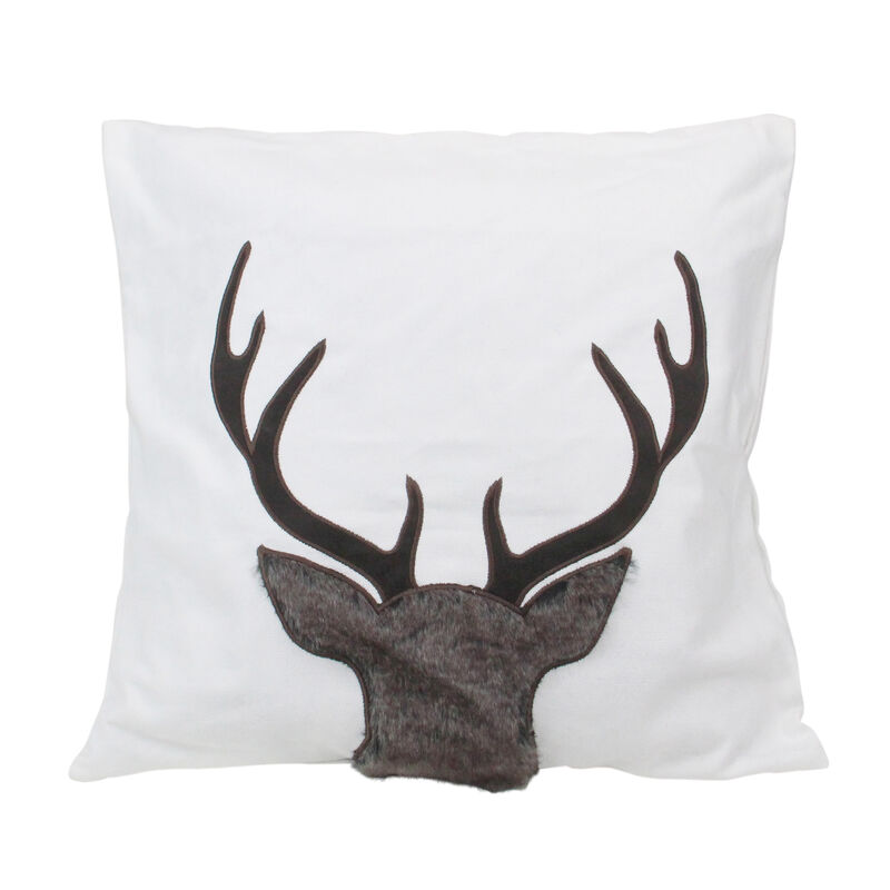 17.5 White and Brown Faux Fur Reindeer Throw Pillow Cover image number 1
