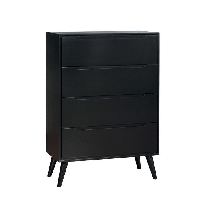 4 Drawer Wooden Chest With Round Tapered Legs, Black