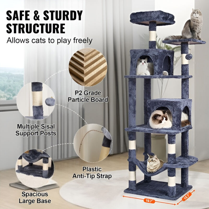 Tall Cat Tower with Two Condos and Durable Sisal Posts for Indoor Cats