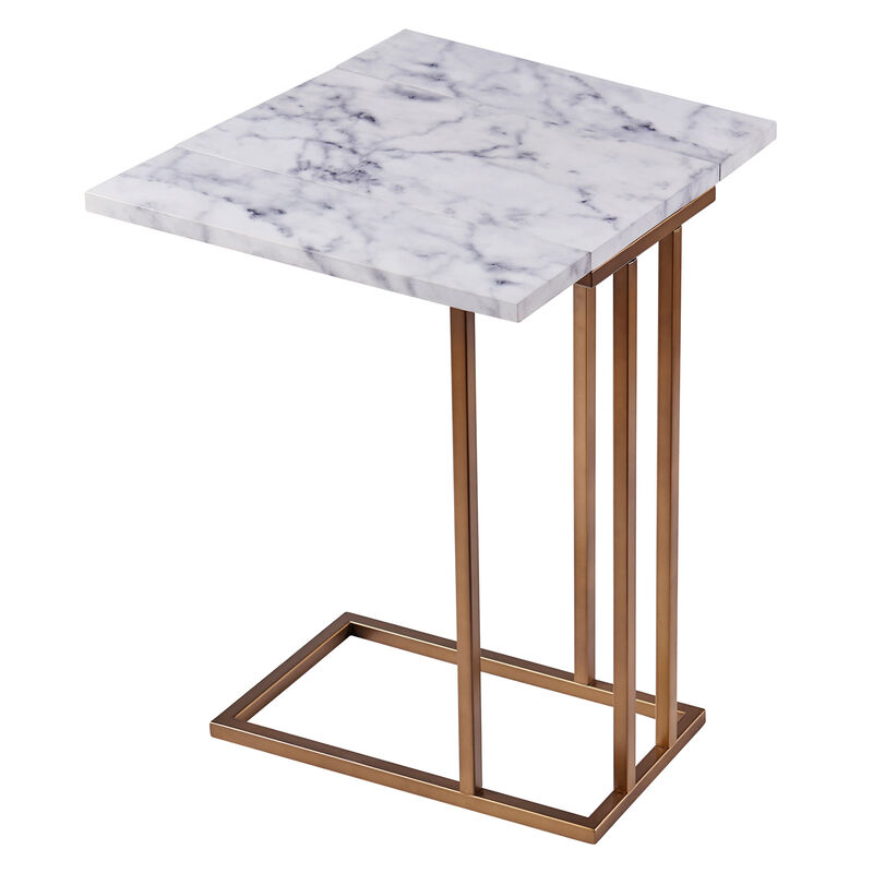 Marmo Modern Marble-Look C Shape Side Table, Marble/Brass image number 6