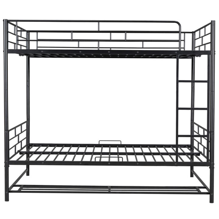 Full Over Full Metal Bunk Bed with Shelf and Guardrails, Black
