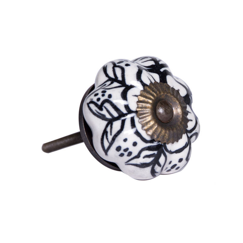 HomeRoots Set of Eight Black And White Ceramic And Metal Drawer Pull Knobs image number 2