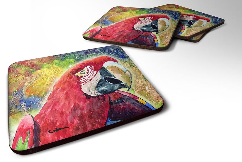 Caroline's Treasures 8607FC Bird-Parrot Foam Coasters (Set of 4), 3.5 H x 3.5 W, Multicolor