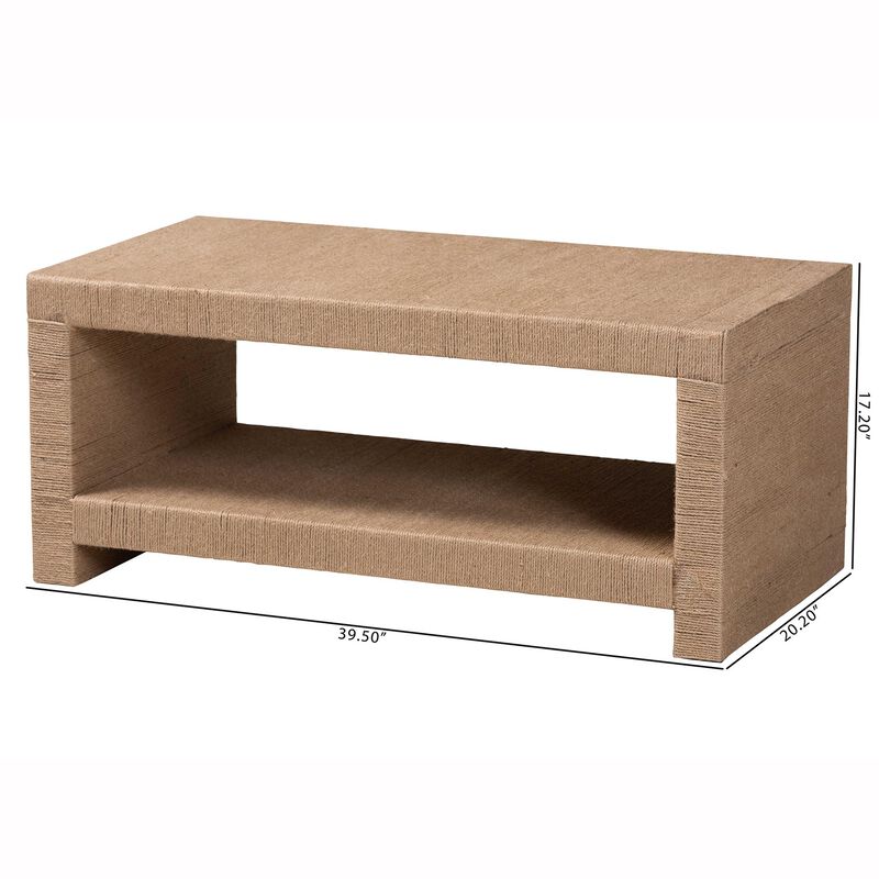 bali & pari Adaya Handwoven Jute Coffee Table - Rectangular Living Room Center Table with Open Shelf Storage, Handcrafted Boho Accent Furniture