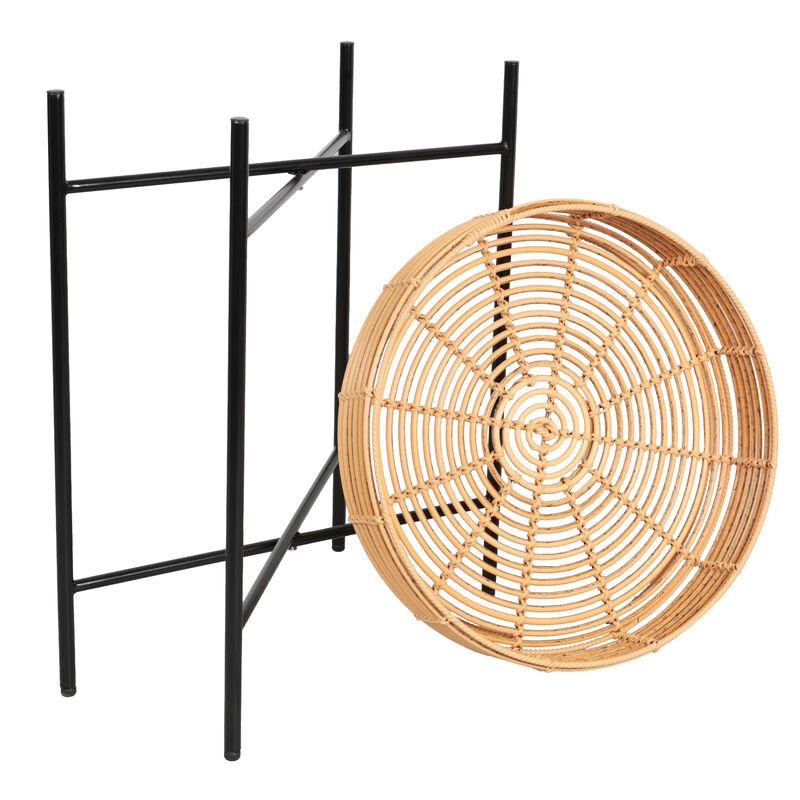 Malia Coastal Bohemian Faux Rattan Round Tray End Table with Metal Base image number 6