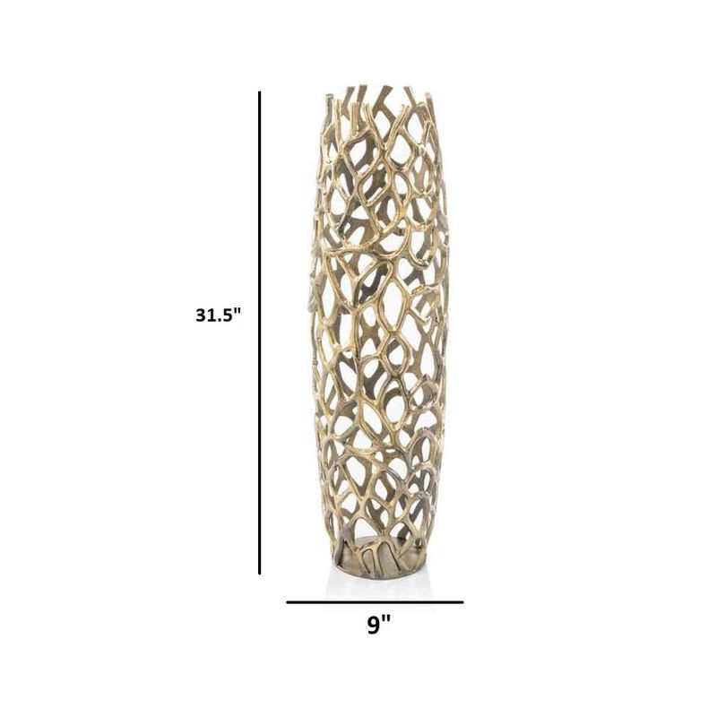 Hivvago 32 Inch Aluminum Gold Twigs Cylinder Floor Vase