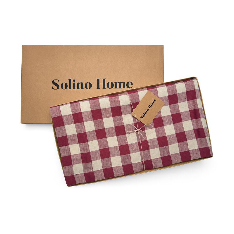 Solino Home Morgan Check 100% Linen Table Throw &ndash; Handcrafted, Machine Washable, Perfect for Holiday and Everyday Dining