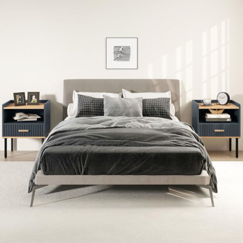 Hivvago Nightstand Bedside End Table with Drawer and Shelf for Living Room Bedroom-Set of 2