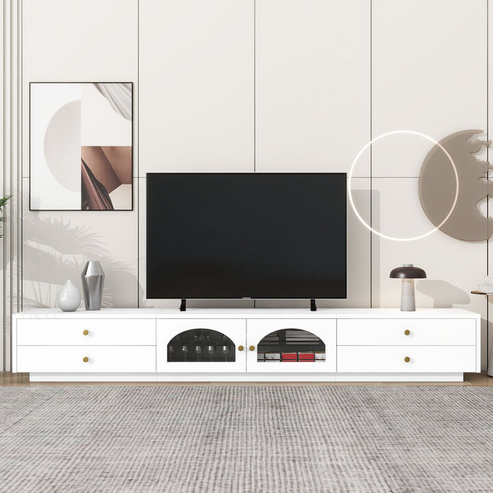 Merax Luxurious TV Stand with Fluted Glass Doors