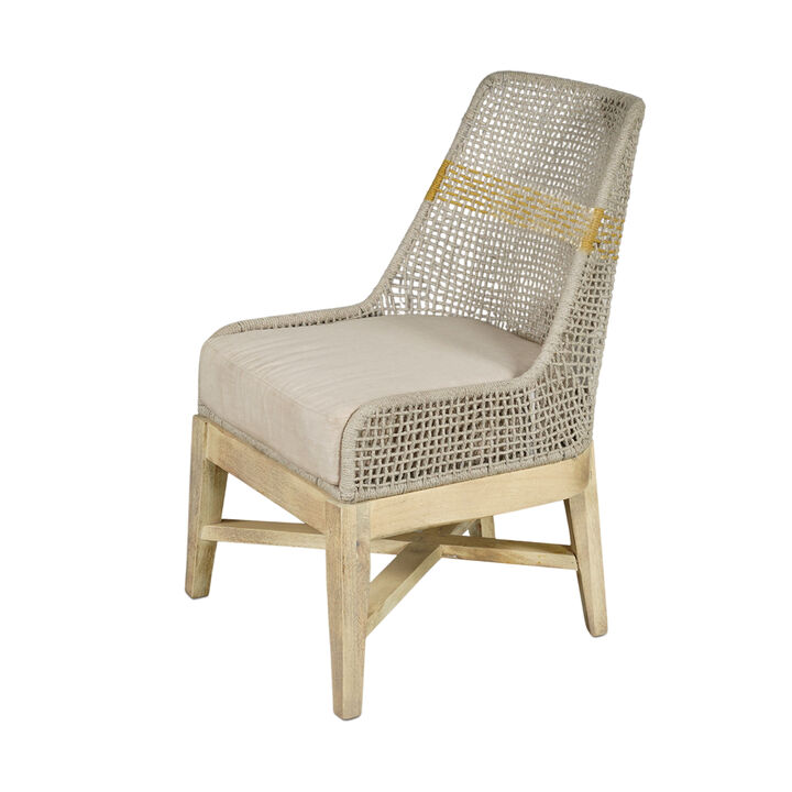 Avira Set of 2 Dining Chairs | Handcrafted Mango Wood | Cotton Rope Weaving | Beige Cushion
