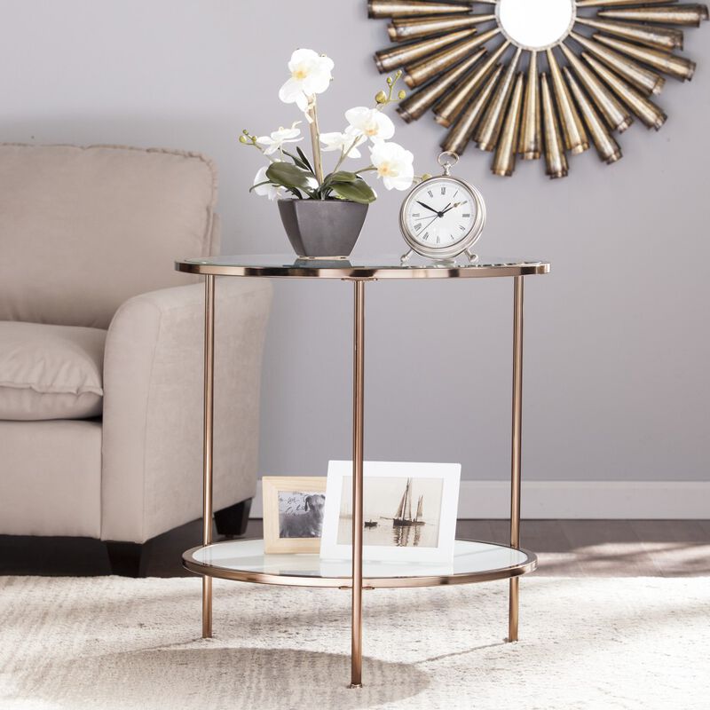 Contemporary Round Glass Top Side Table with Durable Iron Frame and Shelf image number 3