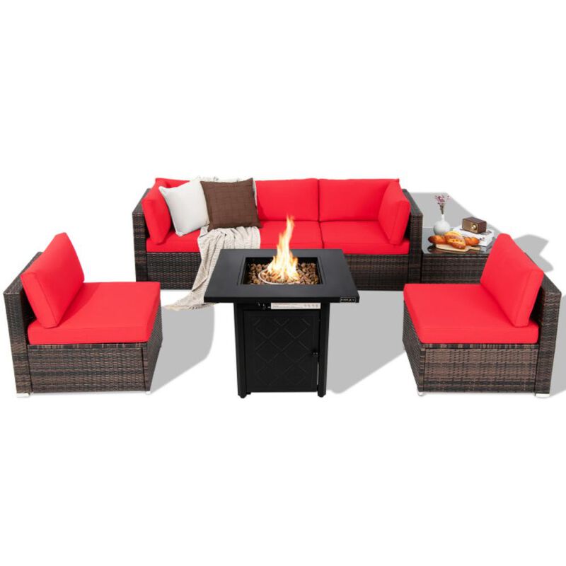 Hivvago 7 Pieces Patio Furniture Set with 28 Inches 50000 BTU Propane Gas Fire Pit Table