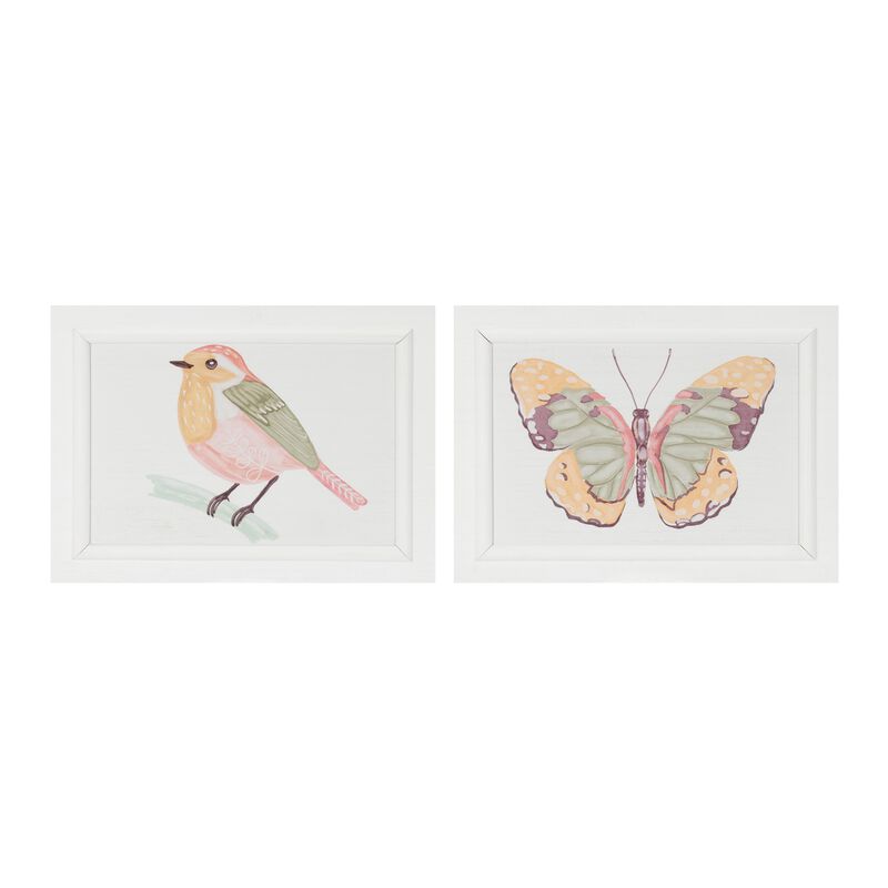 Set of 2 Framed Bird and Butterfly Wall Plaques for Nature-Inspired Home Decor