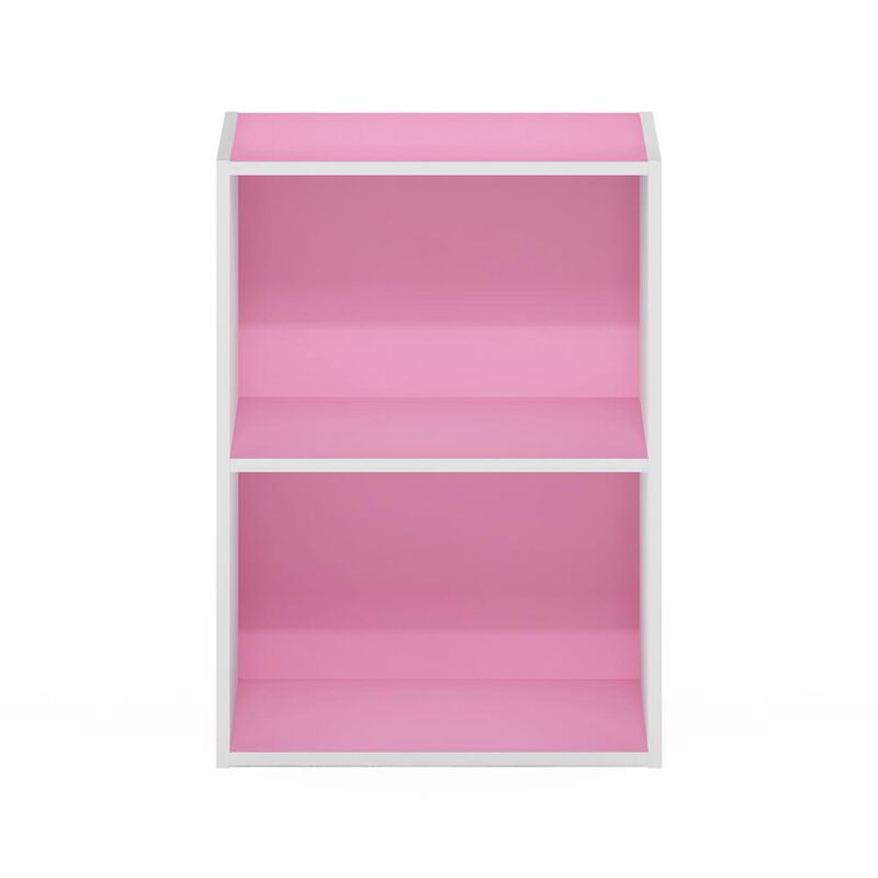 Furinno Luder 2-Tier Open Shelf Bookcase, Pink/White