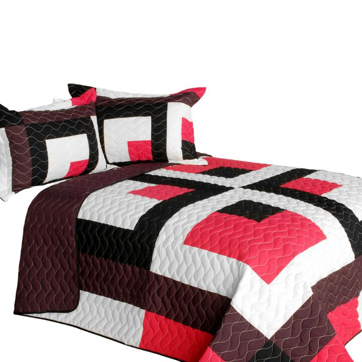 3 Piece Queen Size Quilt Set with Patchwork Design, Hand-Stitched Details, and Reversible Style-Multicolor