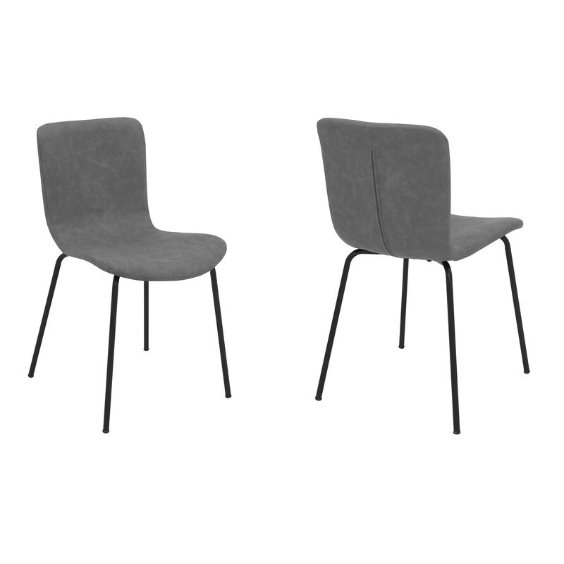 Metal and Fabric Dining Chair, Set of 2, Gray and Black-Benzara