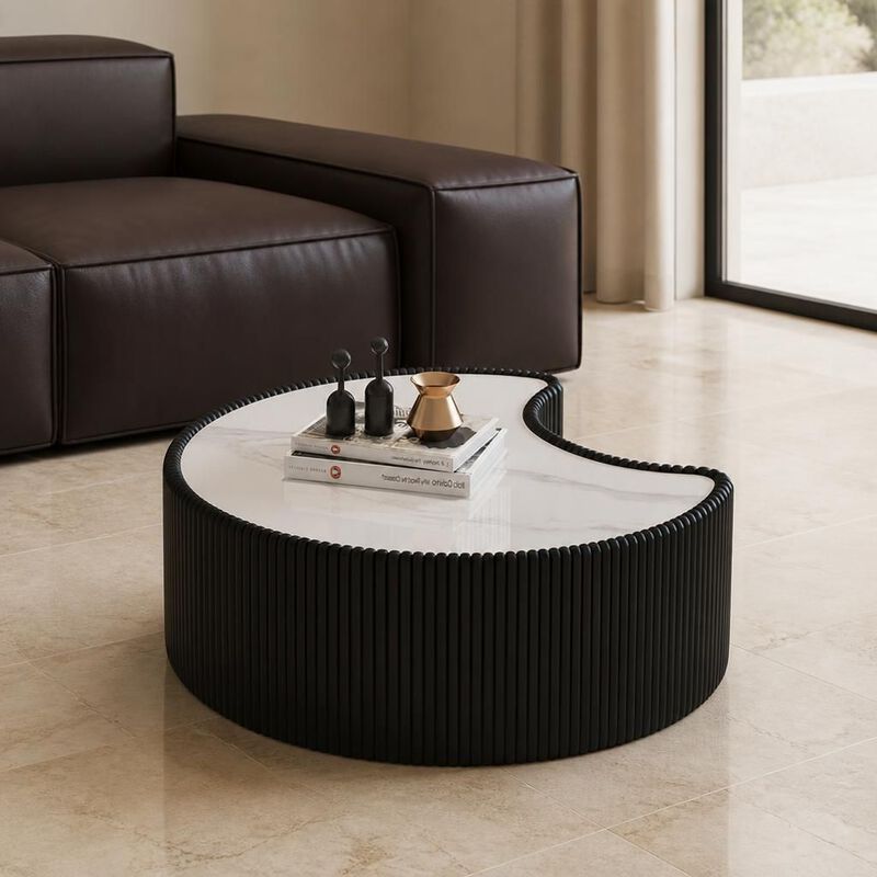 GOODSILO Irregular Shaped Sintered Stone Top Modern Coffee Table, Stylish Living Room Accent with Unique Surface Pattern image number 3