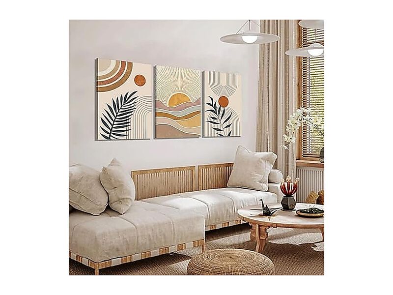 3 Pack Framed Boho Abstract Wall Art Orange Rainbow Sun Desert Minimalist Mid image number 2