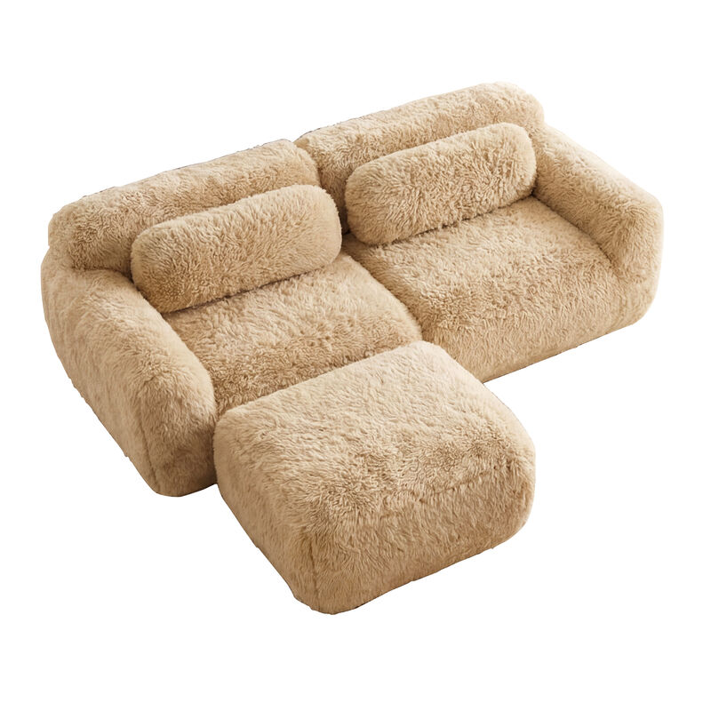 Merax L-shaped Boneless Sofa,Soft Fluffy Plush Fabric,With Chaise 32D High Density Sponge image number 0