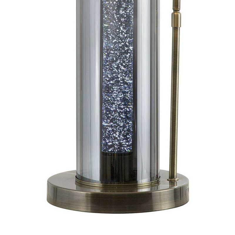 29 Inch Table Lamp with LED Night Light Stand, Glass, Antique Brass - Benzara