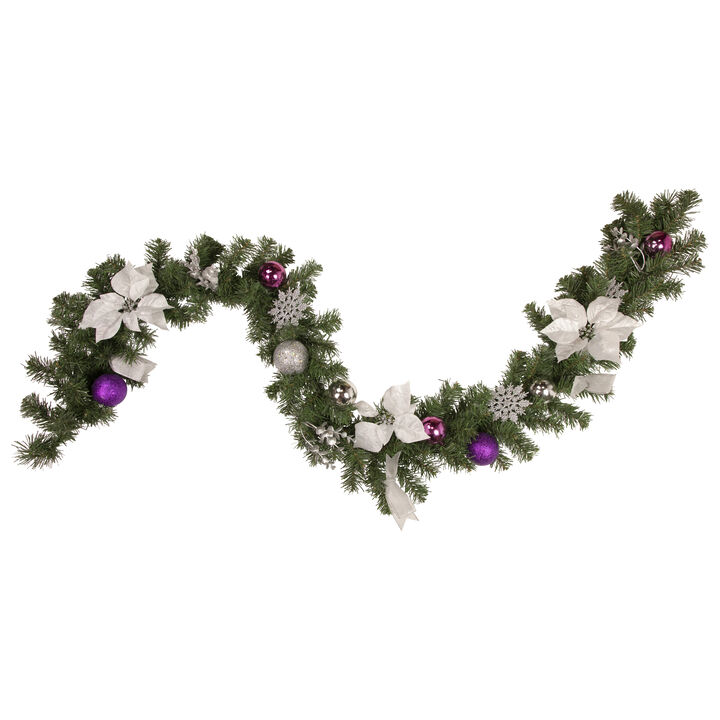 6' x 9" Foliage  Poinsettia and Ornament Artificial Christmas Garland  Unlit