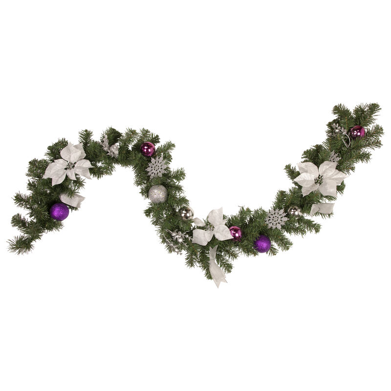 6' x 9" Foliage  Poinsettia and Ornament Artificial Christmas Garland  Unlit image number 0