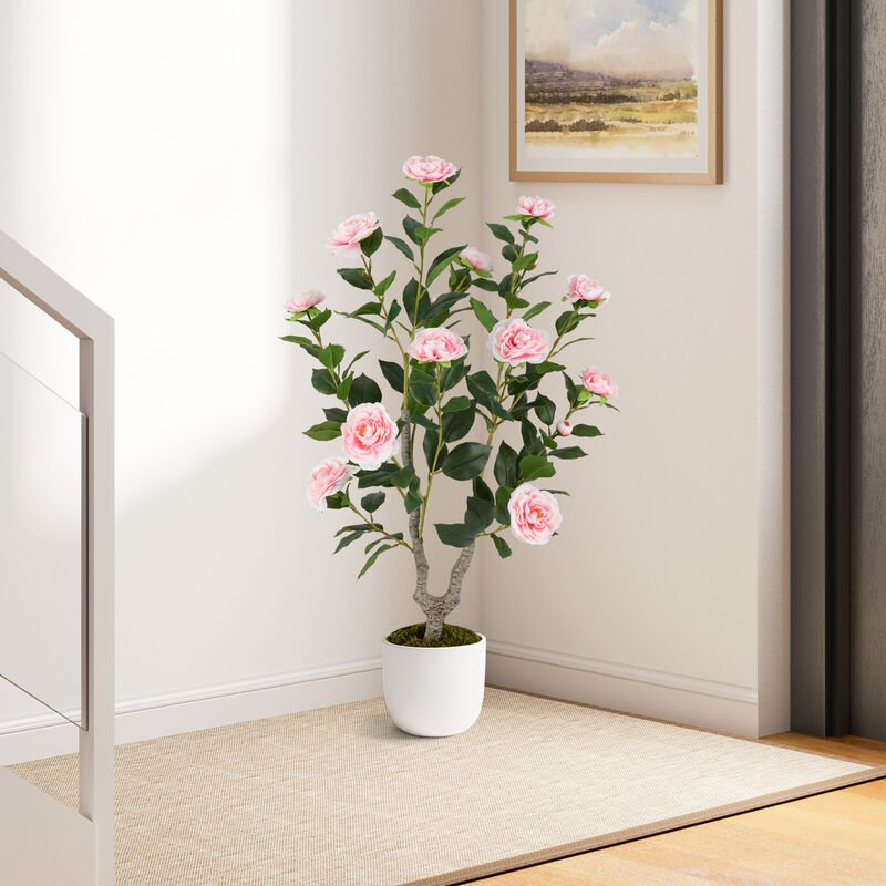 Faux Camellia Flower Tree with Lifelike Blooming Flowers image number 1