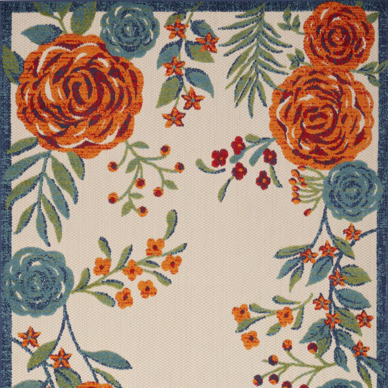 HomeRoots 6' X 9' Ivory Blue And Orange Floral Indoor Outdoor Area Rug image number 4