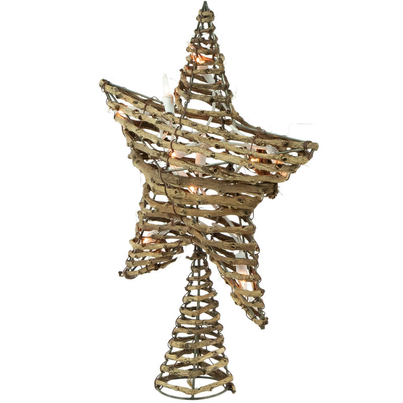 11" Lighted Rattan Twigs Star Christmas Tree Topper- Clear Lights  White Wire image number 3
