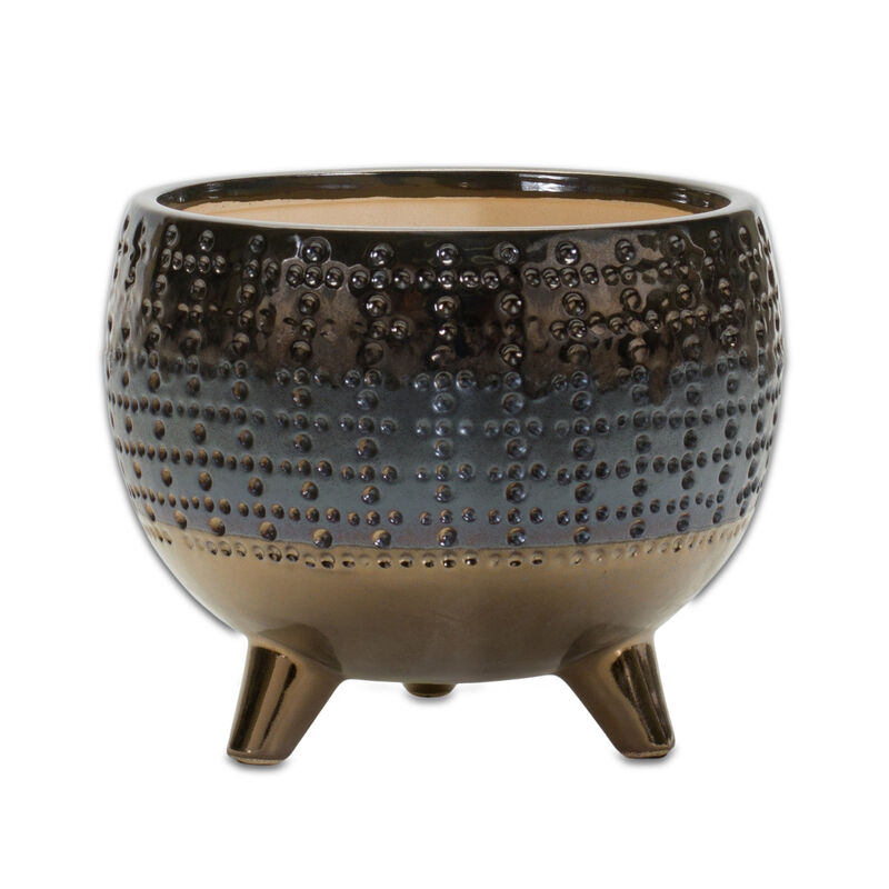 Hivvago Antiqued Bronze And Pewter Clay 7 Ounce Geometric Pot Planter