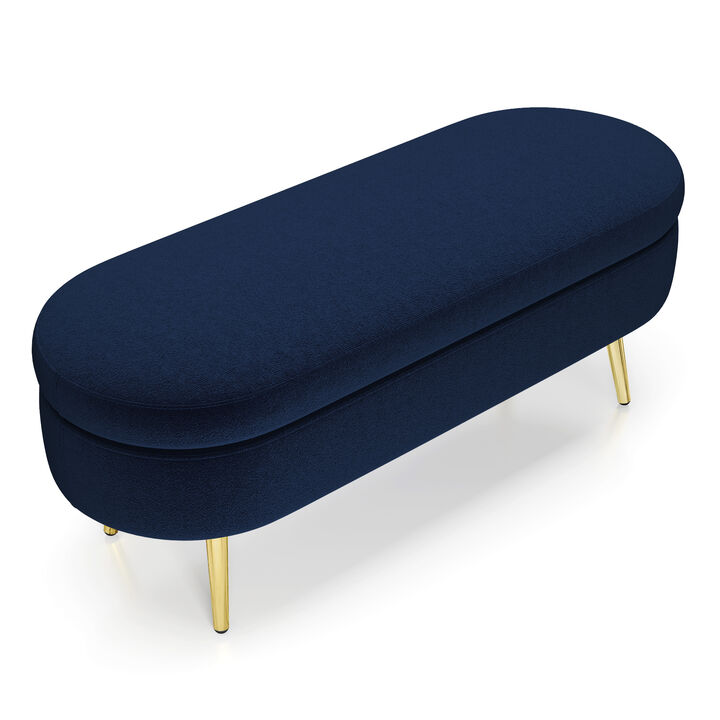 Merax Flannel Storage Ottoman with Metal Legs & Hardwood Frame &ndash; Soft Footstool/Seat with Hidden Storage